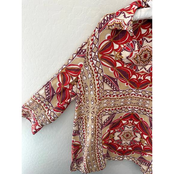 TALBOTS | Silk Linen Blend Boho Medallion Print Lightweight Tunic Blouse | 18W - Picture 3 of 6